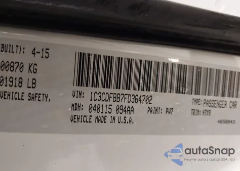 2015 Dodge Dart Sxt z USA, uszkodzony, nr VIN 1C3CDFBB7FD364702